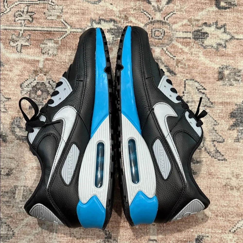NEVER WORN Nike Men's AirMax 90 Black, Light Grey and Teal Sneakers - Picture 4 of 12
